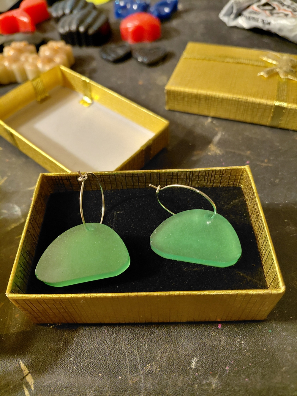Green Sea Glass Hoop Earrings by